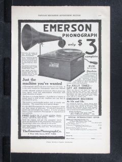 1916 EMERSON Phonograph magazine Record Player Music Communication 