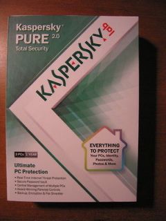 Brand New, Sealed, Kaspersky Pure 2.0 Total Security 3 PCs   FREE 