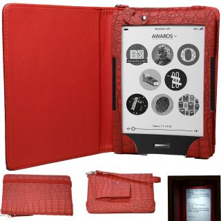 Kobo touch Black PU Cover Case Crocodile with build In LED lamp light 