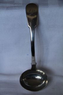 IRISH SILVER, FIDDLE PATTERN LADLE WITH MONOGRAM, BY THOMAS MEADLE 