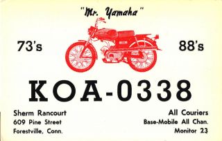 vintage CB radio QSL postcard Yamaha motorcycle 1960s Forestville CT