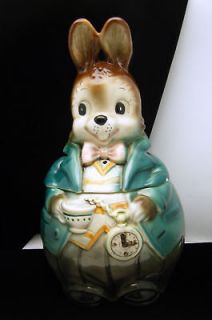 Vintage Rabbit Wonderland Cookie Jar Ceramic Some Damage Age Issues