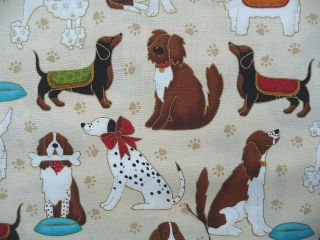   Paws Canine Scatter Poodle Bassett Dachshund on Cream Quilting Fabric