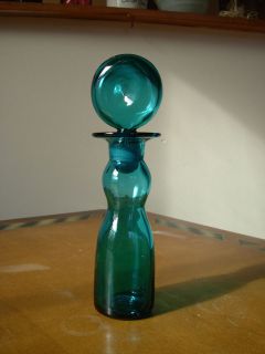 Vintage Blenko Glass 10 1/2 Green Decanter W/ Stopper VGC No Reserve