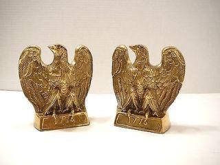 Pair Vintage Brass 1776 American Independence Eagle Bookends Bright 