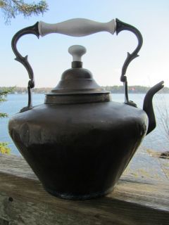 Antique Copper and Ceramic Tea Kettle Decorative