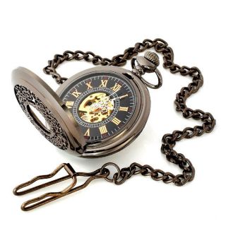 Vintage Jewelry Gift Antique Brown Mechanical Mens Pocket Watch 