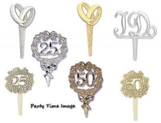   50th Anniversary Cake Topper Pics or Cupcake Gold Silver Double Rings