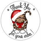 CHRISTMAS KITTY CAT IN A RED HAT #8 THANK YOU   1 STICKER / SEAL 