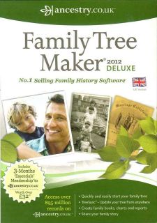 Family Tree Maker 2012 Deluxe, FREE 3 month ancestry.co.uk membership 