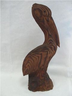 WOOD PELICAN HAND CARVED STATUE 11.25 TALL NATURAL WOOD BEAUTIFUL 