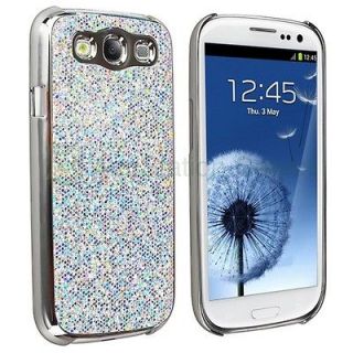 White Silver Luxury Chrome Bling Hard Cover Case for Samsung Galaxy 