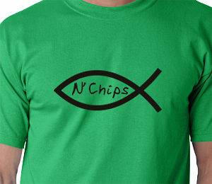 Fish and chips Funny Atheist T shirt Humor Tee