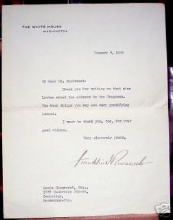 President Franklin Delano Roosevelt Signed Letter, 1936