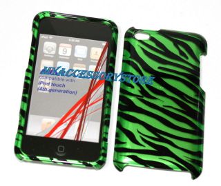 iPod Touch 4 4th GEN Green Zebra Print Snap On Protector Hard Shield 