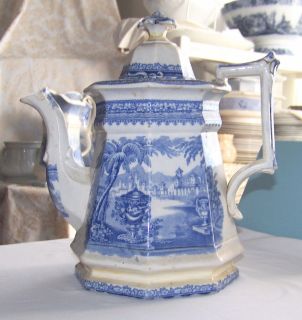 NICE Antique IRONSTONE BLUE TRANSFERWARE Staffordshire TEAPOT 