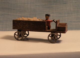ANTIQUE Christmas Wood German Erzgebirge Stone Delivery Toy Truck