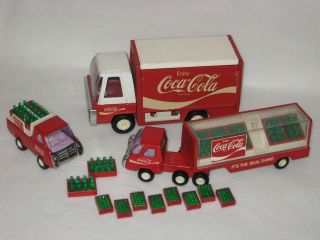 TOY COCA COLA DELIVERY TRUCKS by Buddy L 70s   9 Large & 8 Small 