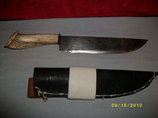 BOWIE KNIFE/HUNTING KNIFE HANDMADE AMERICAN STAG AND LAWNMOWER BLADE 