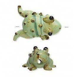 Adorable Green Toad Frog Lampwork Glass Beads 23x16mm