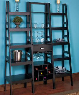 Tier Black Elegant Ladder Shelf Organizer with Wine Rack Wholesale 