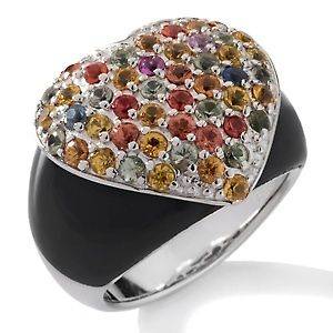 Sima K Colors of Sapphire and Onyx Sterling Silver Heart Ring ~ Many 