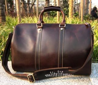 New MENs womens Leather shoulder bag Travel Carry On Bag Luggage 