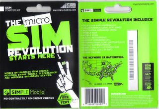 SIMPLE MOBILE MICRO SIM CARD FACTORY SEALED BRAND NEW FOR IPHONE 4!!!