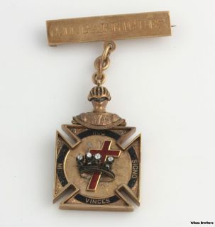 Antique Diamond Knights Templar Masons Medal   14k Gold Masonic c.1890 