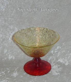 TS Antique Pukeberg Royal Fan Vaseline and Ruby Red Footed Fruit Bowl 
