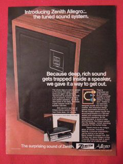 1973 Zenith Allegro Home Sound System Original Print Ad