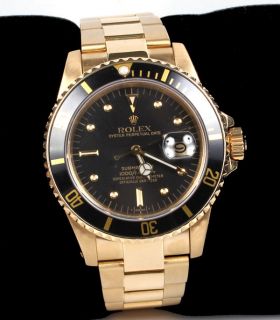 Rolex Submariner 18KT Solid Yellow Gold With Black Bezel Model #16808