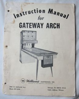 Williams GATEWAY ARCH Arcade Shuffle Bowler Game Manual bowling
