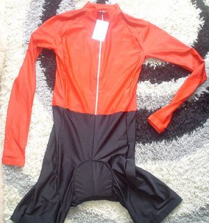 Red Cycling Skinsuit / Skin Suit   Large   Long Sleeved   Black Shorts