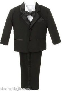 S1 BABY & BOY Formal Tuxedo w/Vest bow tie Dress Suit 5pc Black size S 
