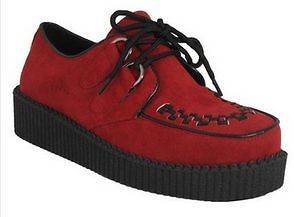 NEW WOMENS PLATFORM LACE UP CREEPERS GOTH PUNK SHOES, RED SUEDE UK 