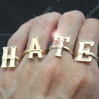 Pack of Four Gold DIY HATE Word Letters Script Finger Ring Clubwear 