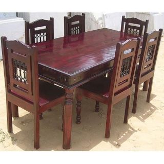 Cherry 7pc Dining Room Table and Chair Set w Wrought Iron NEW