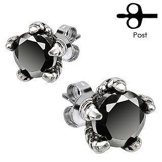 STAINLESS STEEL EAGLE CLAW BLACK CZ STUD EARRINGS MENS WOMENS