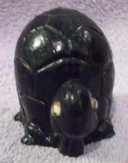 Hand Crafted Box Turtle Made Of Coal With Bright Green Glass Eyes