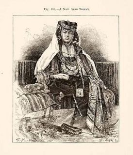 1893 Wood Engraving Nail Arab Woman Berber Dance Biskra Jelfa Costume 