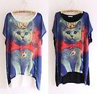   Galaxy cat space print graphic Loose T shirt long rock punk tops