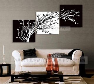 Modern Abstract Huge Wall Art Oil Painting On Canvas:black white TREE 