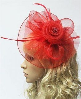 Hair Accessories Red Round Fascinator Hat Wedding Party Hair Clip 