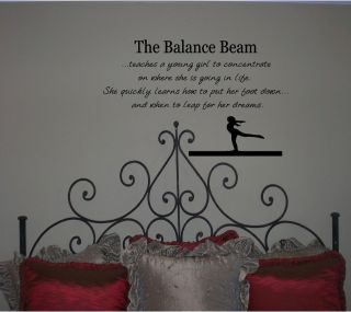 gymnastics balance beam quote  girls wall vinyl decal