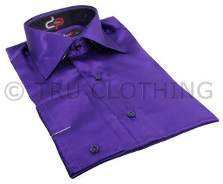 Mens Italian Design Purple Silk Satin Finish Shirt Smart Slim Fit
