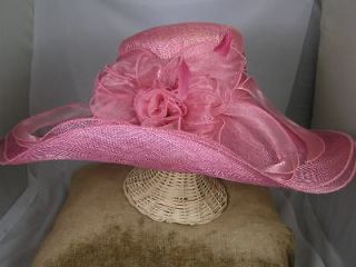   SPECIAL LADIES SINAMAY ORGANZA FLORAL PLUMED CHURCH HAT 3 COLORS