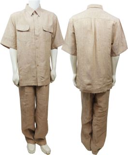 Mens MOJITO COLLECTION linen 2 pc suit beige short sleeve shirt 
