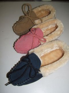 LADIES FUR LINED MOCCASIN SLIPPERS SIZES 3 8 CHOOSE COLOUR & SIZE 