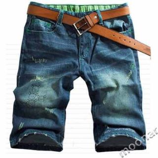 Men Short Bermuda Straight Cargo Cropped Jean Pants Summer Denim 